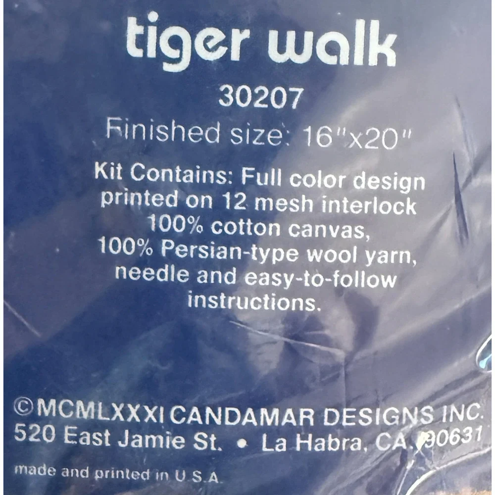 Candamar Tiger Walk Longstitch Needlepoint Kit 30207 Vintage 1981 Cat NOS Sealed